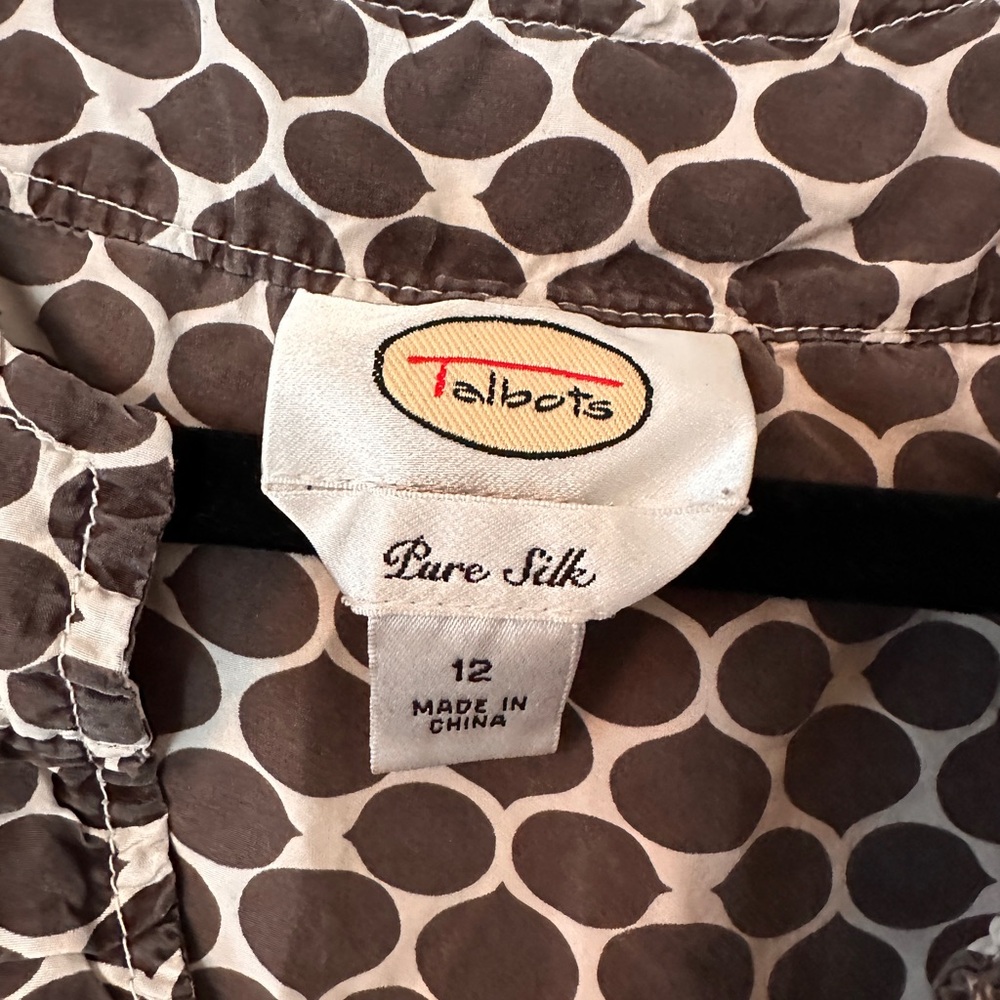 Talbots Brown and White Polka Dot, pure Silk Blouse - Picture 2 of 4